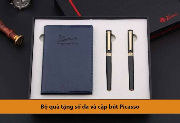 Bộ quà tặng sổ da và cặp bút picasso