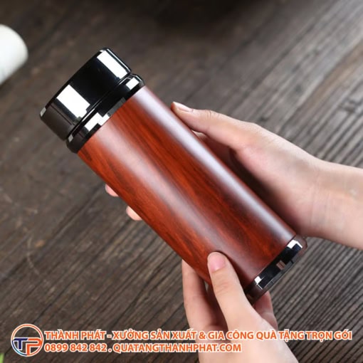 Bình giữ nhiệt vỏ gỗ khắc laser logo bgn27 - ảnh 4