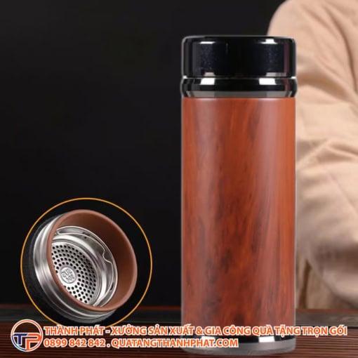 Bình giữ nhiệt vỏ gỗ khắc laser logo bgn27 - ảnh 3