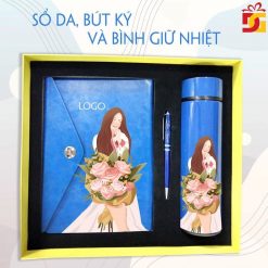 Bộ quà tặng Lovely: Sổ da, bút ký và bình giữ nhiệt 1