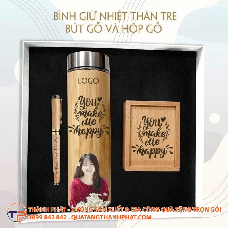 Bộ Quà Tặng Nature: Bình Giữ Nhiệt Vỏ Tre, Bút Gỗ Và Hộp Gỗ Đựng Danh Thiếp 16 Bo qua tang nature binh giu nhiet vo tre but go va hop go dung danh thiep sang trong
