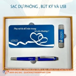 Bộ quà tặng sweety: sạc dự phòng, bút ký và USB
