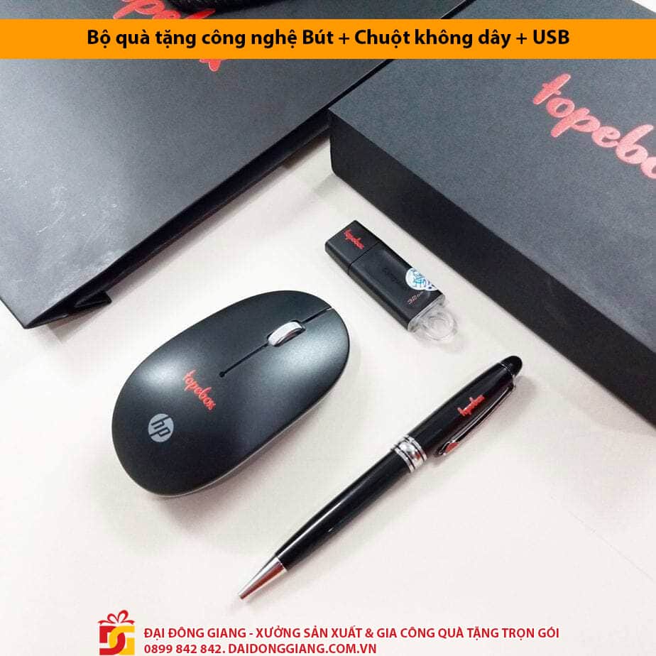 Bộ quà tặng công nghệ bút + chuột không dây + usb