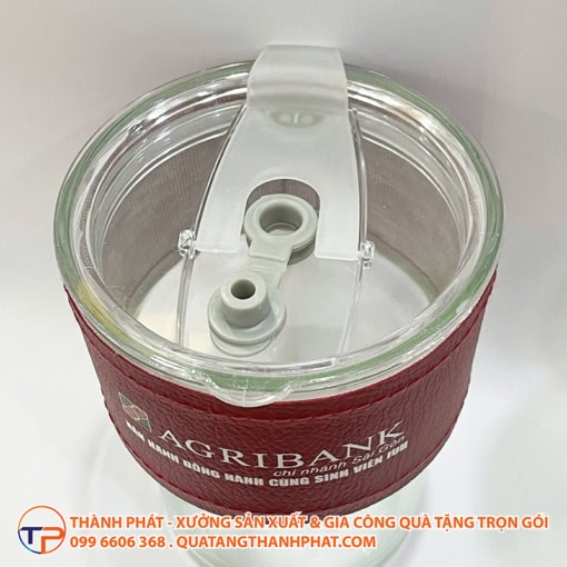 Ly thủy tinh bọc da kèm ống hút có in logo ctt282 - ảnh 5