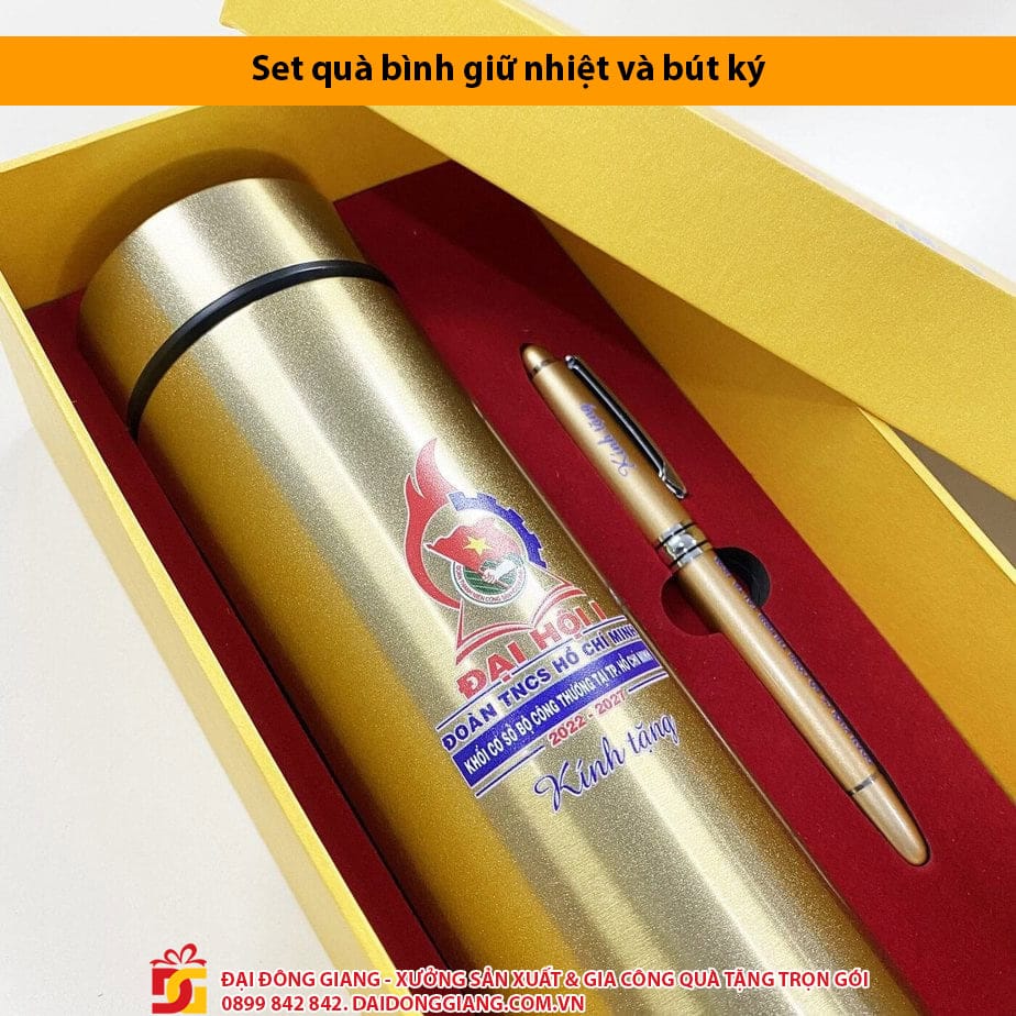 Set quà bình giữ nhiệt và bút ký