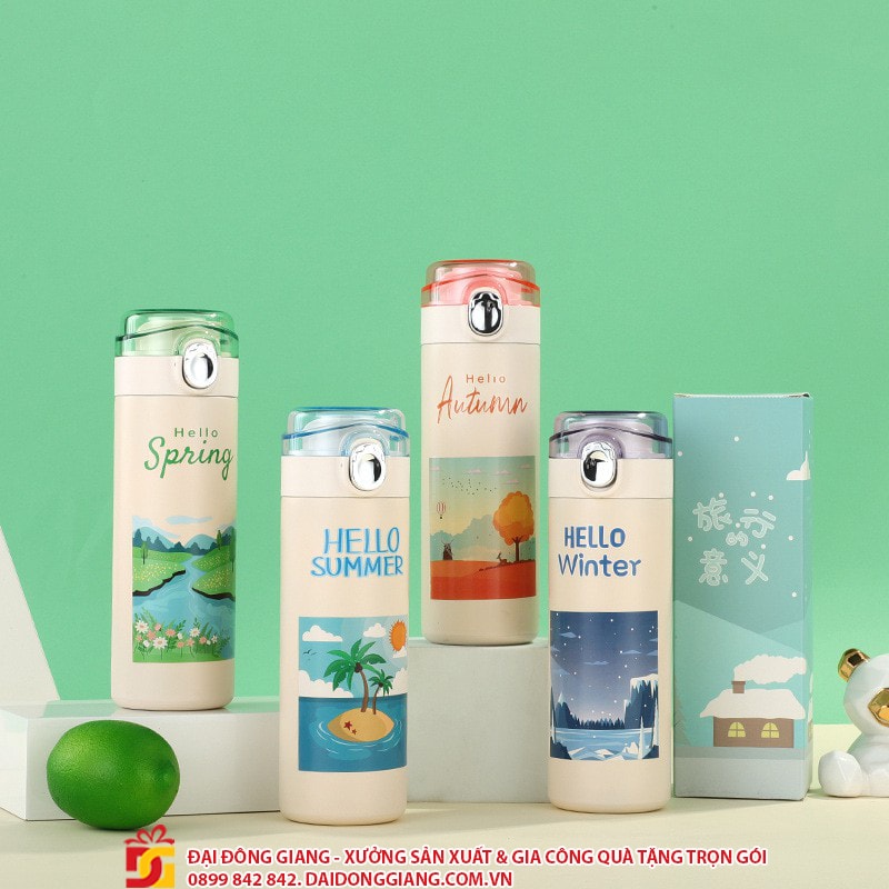 Binh giu nhiet hoc sinh hello summer inox 304 400ml 1