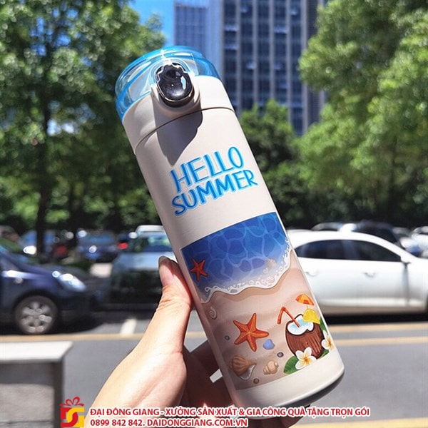 Binh giu nhiet hoc sinh hello summer inox 304 400ml