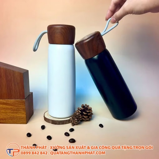 Bình giữ nhiệt hot wood nắp gỗ quai cao su bgn6208 - ảnh 5