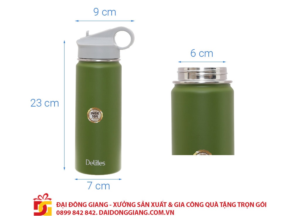 Bình giữ nhiệt inox 530 ml delites y1 xanh lá