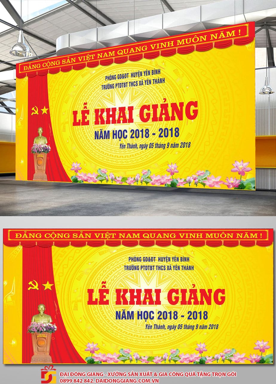 Mẫu banner/ poster ngày khai giảng màu vàng