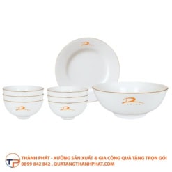 Bộ chén đĩa chỉ vàng in logo