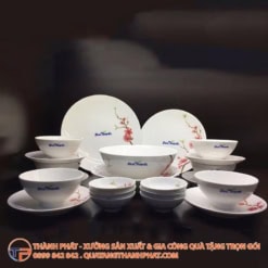 Bộ chén đĩa in logo flower