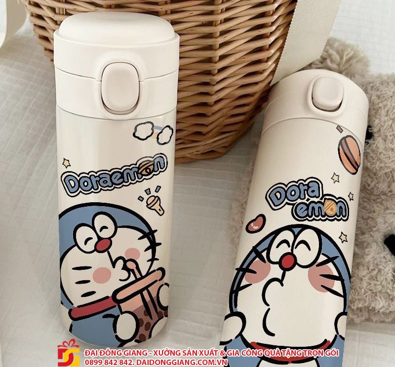 Ly giữ nhiệt doraemon báo thỏ 420ml inox 304 nắp bật