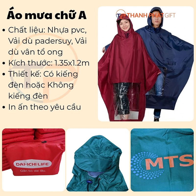 Áo Mưa Chữ A Có Bóng Kính In Logo A03 23 Thong so ao mua chu a