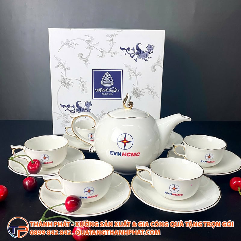 Bộ Ấm Trà Dáng Vuông In Logo 31 Am tra su in logo doanh nghiep