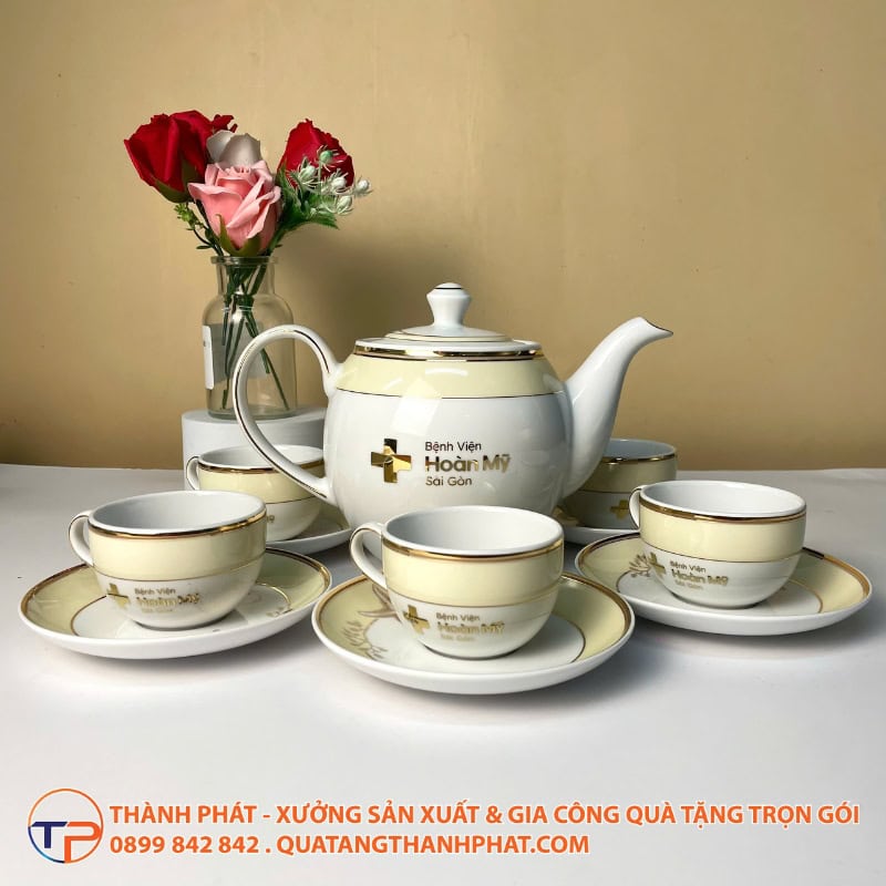Bộ Ấm Trà Chỉ Vàng In Logo 20 Bo am tra chi vang in logo sang trong
