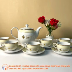 Bộ ấm trà chỉ vàng in logo