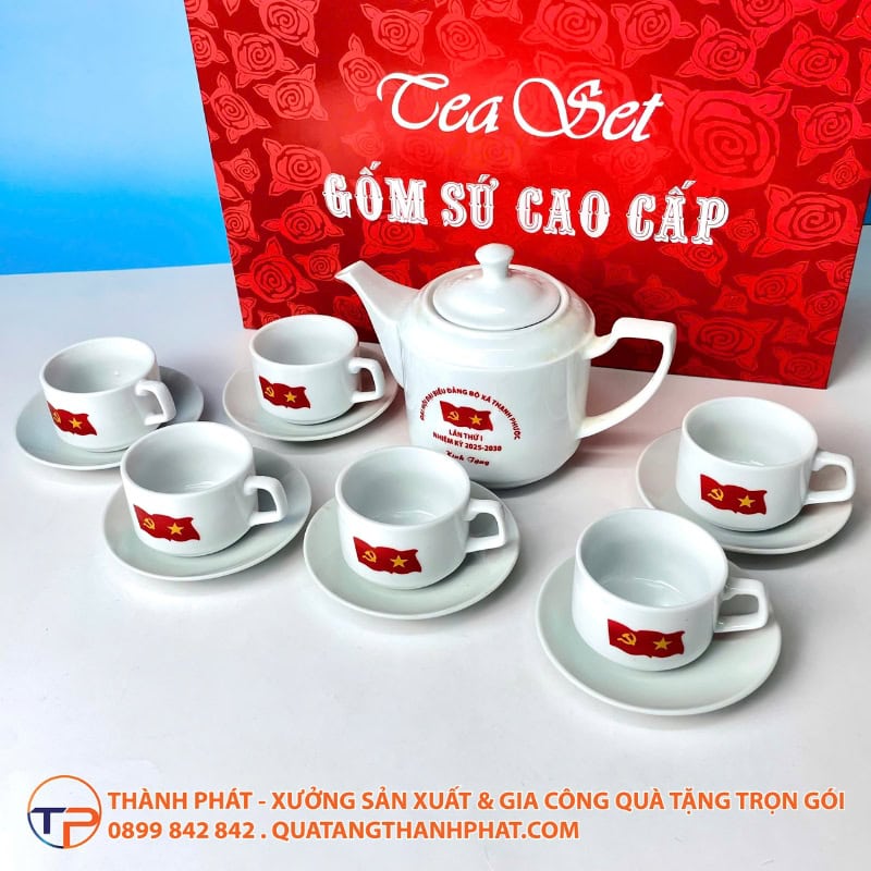Bộ Ấm Trà Dáng Vuông In Logo 25 Bo am tra dang vuong in logo tinh te