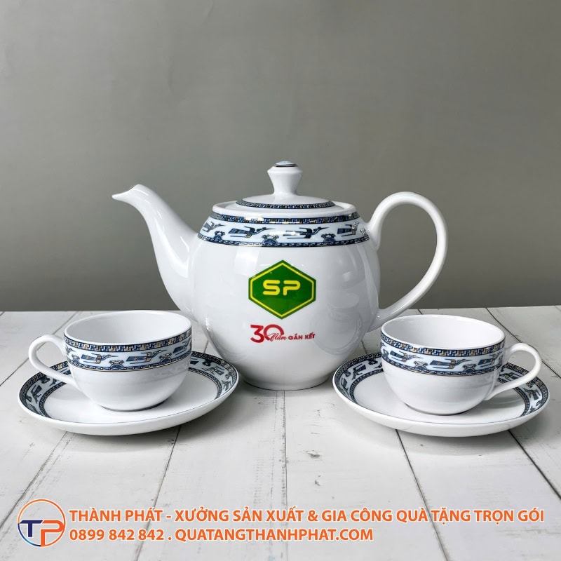 Bộ Ấm Trà Daisy In Logo 27 Bo am tra hoa tiet chim lac in logo hien dai