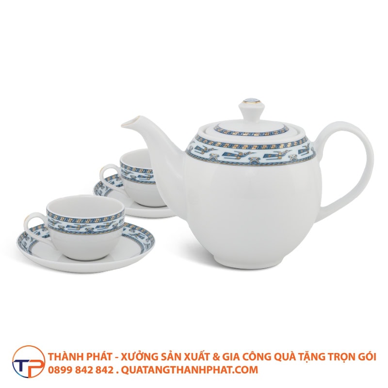 Bộ Ấm Trà Chỉ Vàng In Logo 25 Bo am tra hoa tiet chim lac in logo sang trong