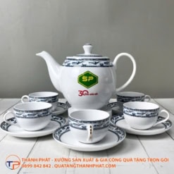 Bộ ấm trà hoạ tiết chim lạc in logo