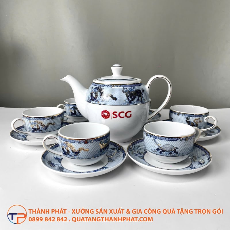 Bộ Ấm Trà Hoạ Tiết Tứ Linh In Logo 24 Bo am tra hoa tiet tu linh in logo thoi trang
