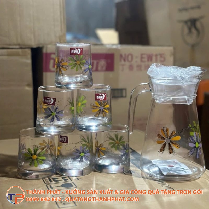 Bộ Bình Ly Thuỷ Tinh In Logo Lt20 25 Bo binh ly thuy tinh in logo lt20 cao cap