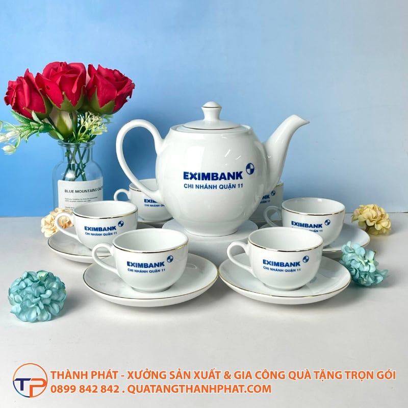 Bộ Ấm Trà Nắp Ngọn Lửa Viền Chỉ Vàng 28 Bo am tra camellia chi vang hien dai