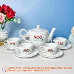 Bộ ấm trà daisy in logo