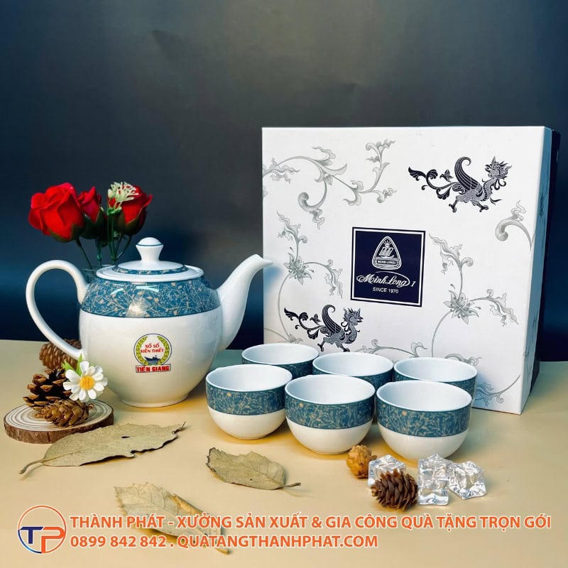 Bộ Ấm Trà Diệp Lục In Logo 21 Bo am tra diep luc in logo sang trong