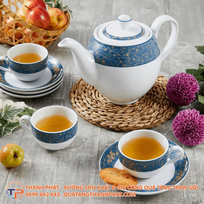 Bộ Ấm Trà Diệp Lục In Logo 24 Bo am tra diep luc in logo tinh te