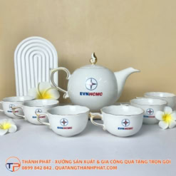 Bộ ấm trà nắp ngọn lửa viền chỉ vàng