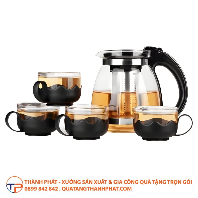 Bộ Ấm Trà Thuỷ Tinh Có Lõi Lọc Inox 25 Bo am tra thuy tinh co loi loc inox tien dung