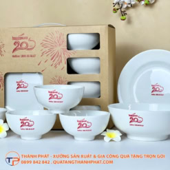 Bộ chén đĩa quà tặng in logo