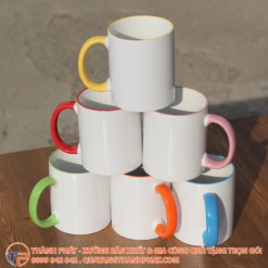 Ly sứ quai màu in logo chuyển nhiệt ls17