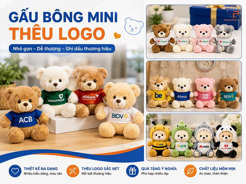 Gau bong mini theu logo