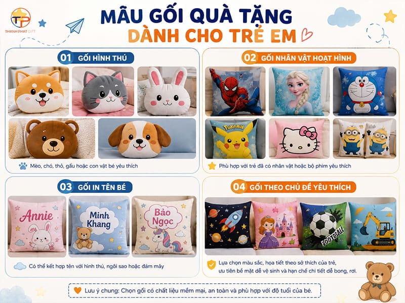Gối Quà Tặng: Ý Nghĩa, Ứng Dụng, Phân Loại Và Top Mẫu 20 Goi tang tre em
