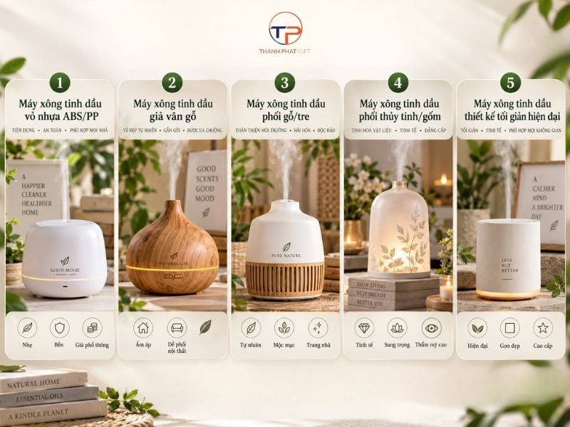 Máy Xông Tinh Dầu In Logo: Đặc Điểm, Phân Loại, Top Mẫu &Amp; Lưu Ý Lựa Chọn 23 Phan loai may tinh dau theo chat lieu